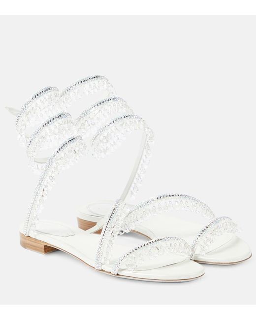 Rene Caovilla White Chandelier Embellished Satin Sandals