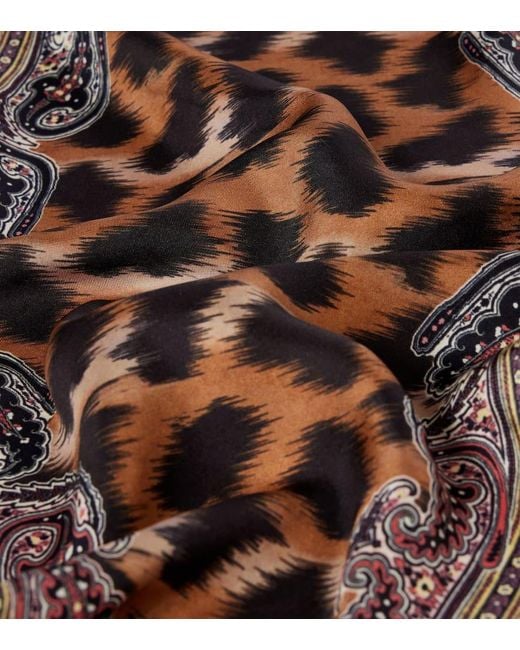 Etro Brown Rombetto Leopard-Print Silk Scarf