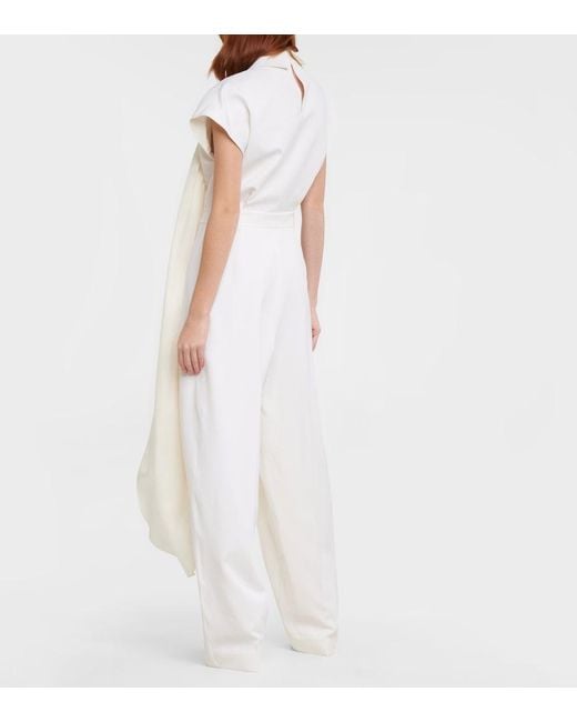 Roksanda White Bridal Cape-detail Wool Jumpsuit