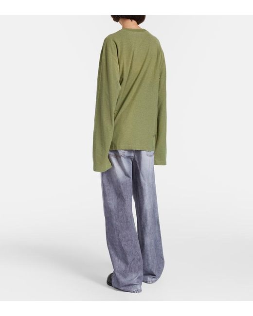 Acne Green Logo Printed Cotton And Hemp T-Shirt