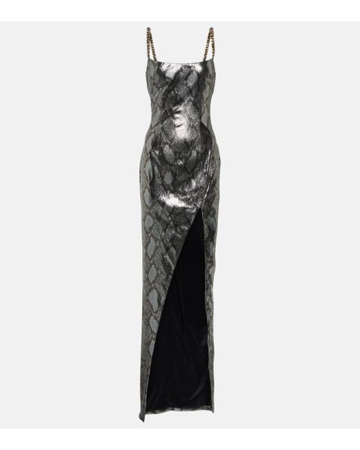 Balmain White Chain-detail Snake-print Gown