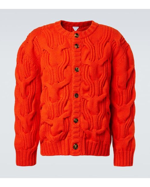 Bottega Veneta Red Cable-Knit Wool Cardigan for men