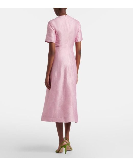 LEO LIN Pink Caroline Floral Linen-Blend Midi Dress