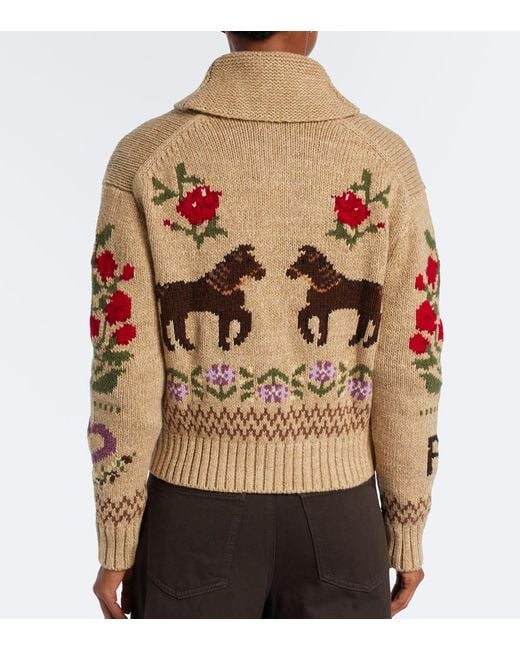 Polo Ralph Lauren Natural Intarsia Wool And Cotton Zip-Up Cardigan