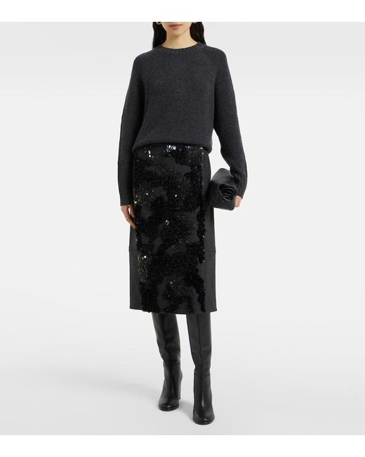 Plan C Black Sequined Wool-Blend Midi Skirt