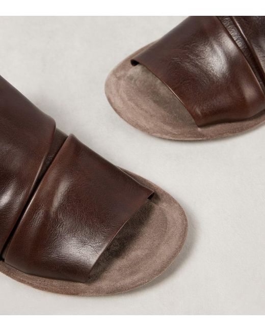 Brunello Cucinelli Brown Ruched Leather Slides