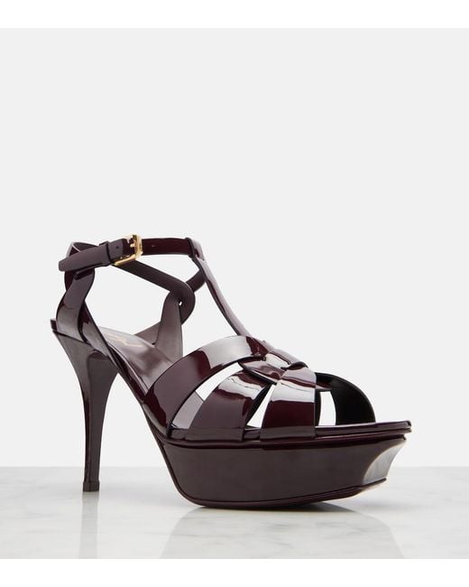 Saint Laurent Brown Tribute 105 Patent Leather Platform Sandals