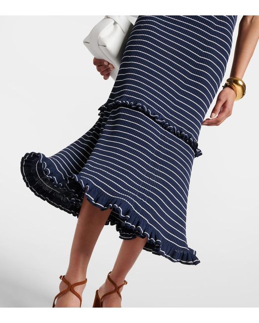 Altuzarra Blue Delpini Striped Ruffled Maxi Dress
