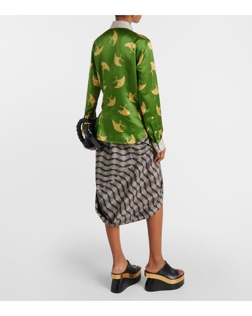 Dries Van Noten Green Printed Silk-Blend Satin Shirt