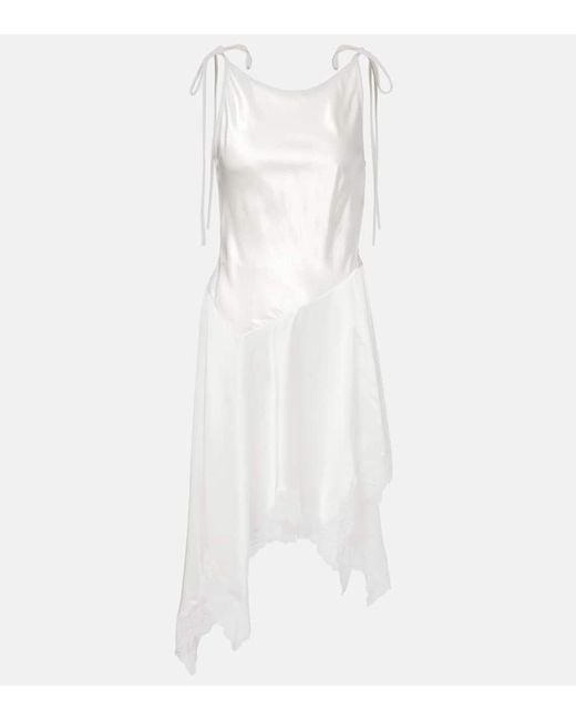 Acne White Midikleid Aus Satin Mit Spitze
