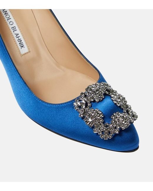 Manolo Blahnik Blue Hangisi 90 Embellished Satin Pumps