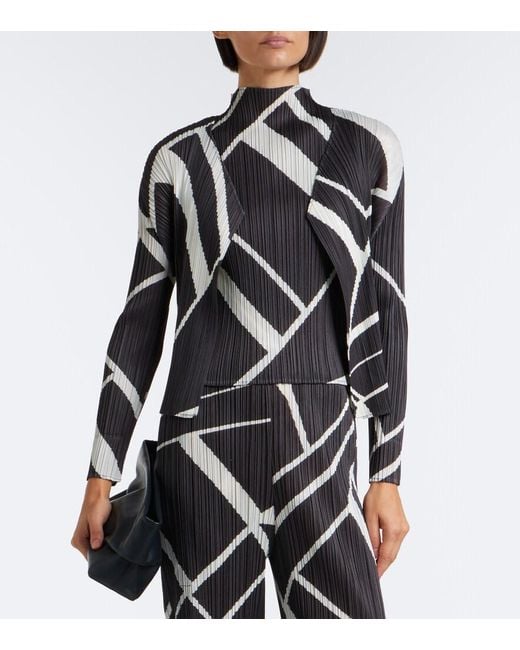 Pleats Please Issey Miyake Black Fold Line Pleated Printed Cardigan