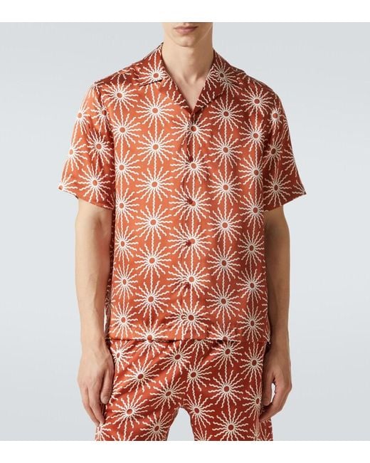 Frescobol Carioca Red Roberto Printed Silk Bowling Shirt for men