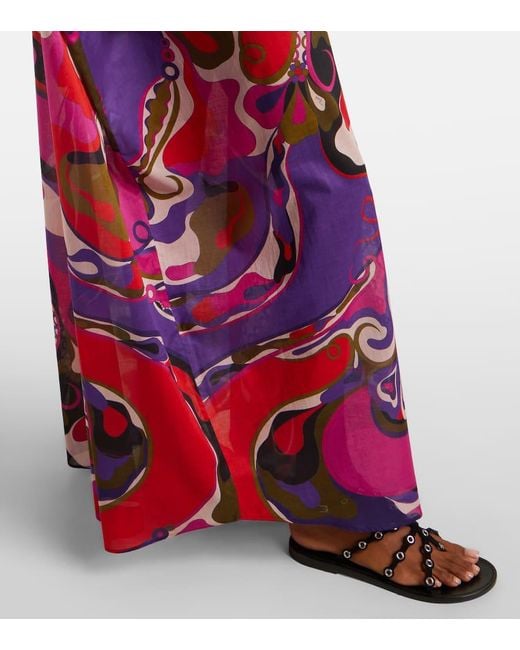 Emilio Pucci Red Maxikleid Orchidee Aus Baumwolle