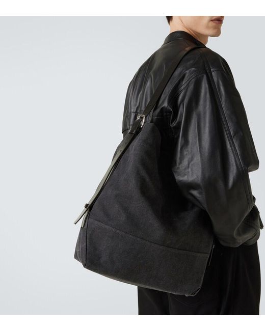 Lemaire Black Leather-Trimmed Canvas Tote Bag for men