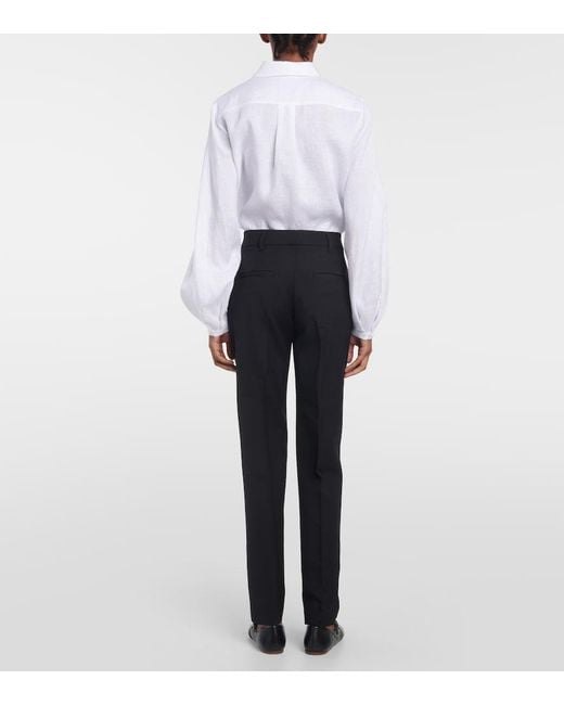 Gabriela Hearst Black Francisco High-Rise Straight Wool Pants