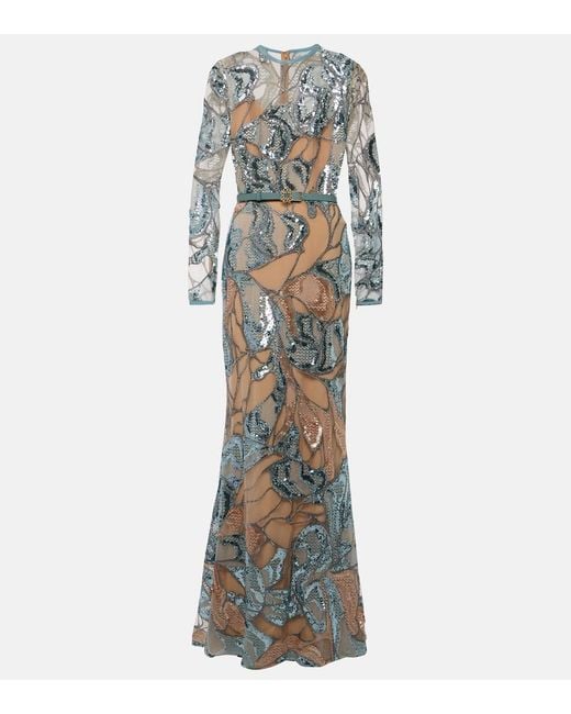 Elie Saab White Embroidered Silk-Blend Gown