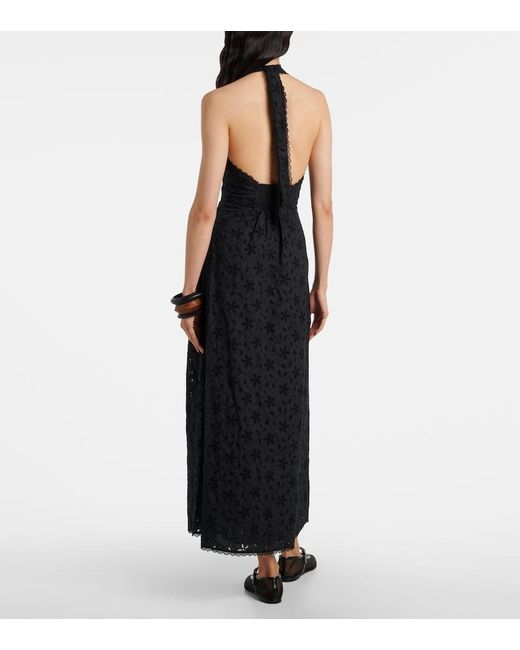 Posse Black Salma Embroidered Halterneck Cotton Midi Dress