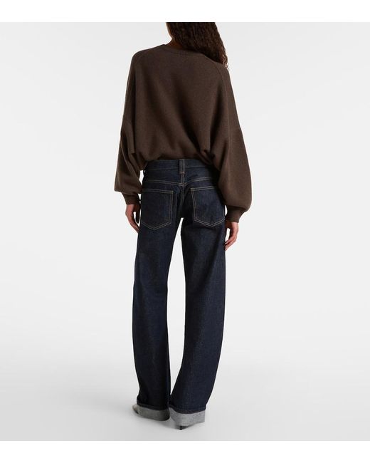Khaite Blue Karo Mid-Rise Barrel-Leg Jeans