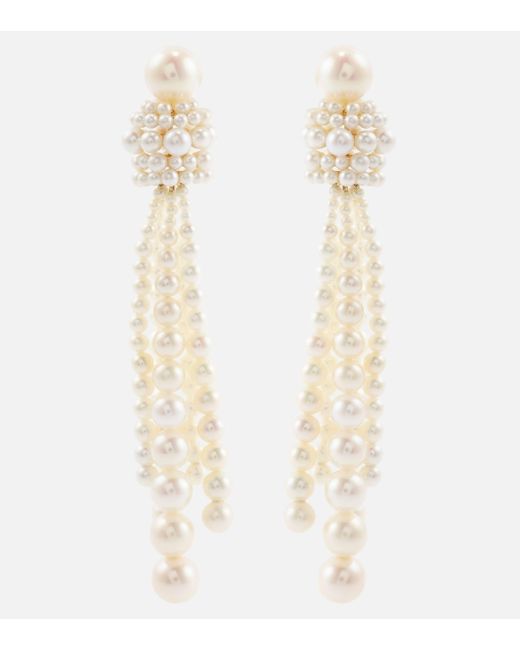 Sophie Bille Brahe White Colonna Grande 14kt Gold Earrings With Pearls