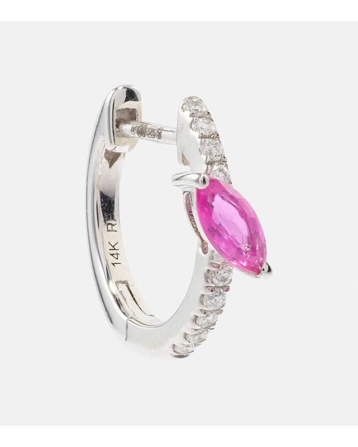 Orecchino singolo in oro 14kt con diamanti e zaffiri rosa di Roxanne First in Pink