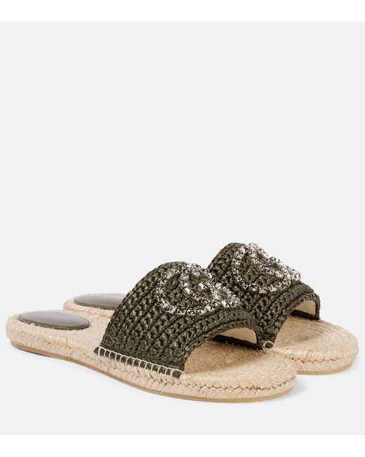 Gucci Brown Pantoletten Gg Aus Raffiabast Mit Kristallen