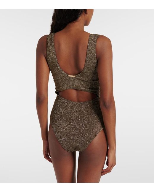 Alexandra Miro Brown Beth Floral-Applique Swimsuit