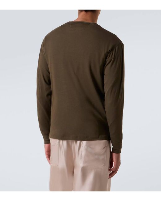 Tom Ford Green Ribbed-Knit Cotton-Blend Henley Shirt for men