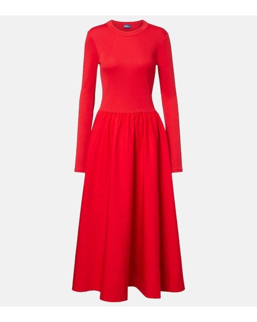 Polo Ralph Lauren Red Cotton Midi Dress