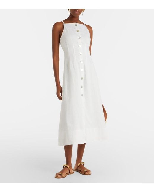 Veronica Beard White Georges Linen Midi Dress