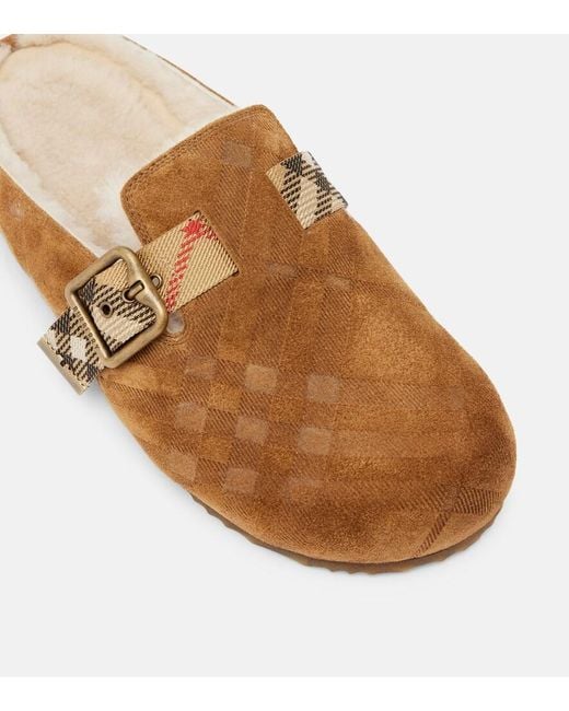 Burberry Brown Urchin Shearling-Lined Suede Clogs