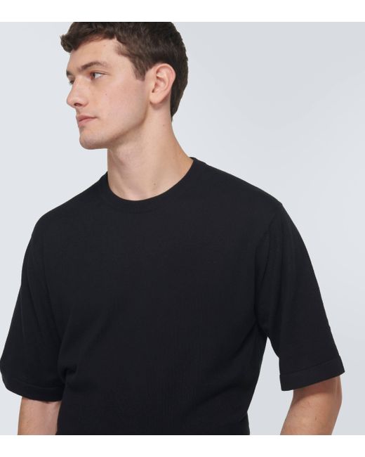 John Smedley Black Tindall Knitted Cotton T-shirt for men