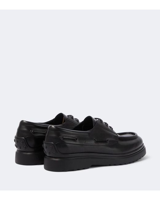 Tod's Black Leather Boat Shoes for men