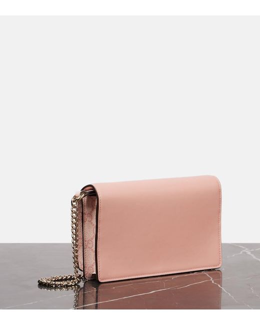 Gucci Pink Gg Emblem Leather-Trimmed Wallet On Chain