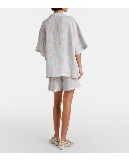 Prada White Floral Linen Shorts