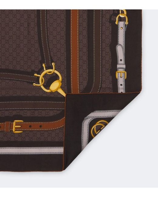 Gucci Brown Gg Jacquard Wool And Silk Scarf