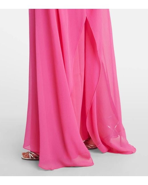 ‎Taller Marmo Pink Penelope Feather-Trimmed Silk Kaftan