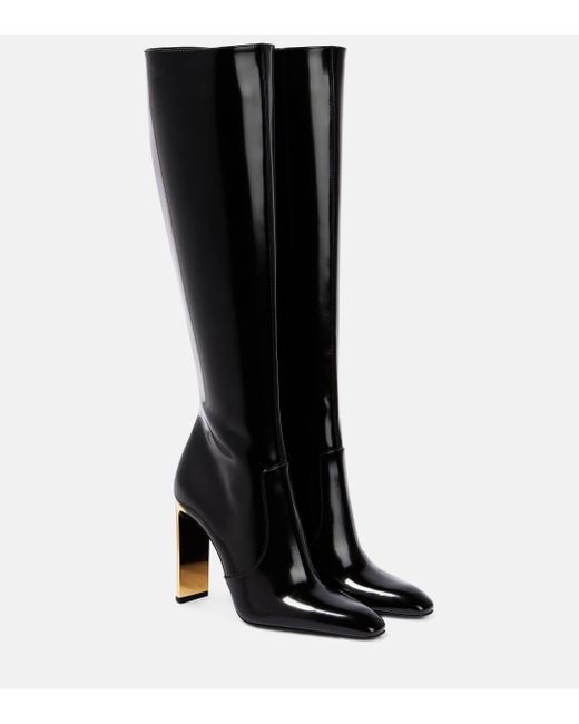 Saint Laurent Black Auteuil 105 Glazed Leather Knee-high Boots