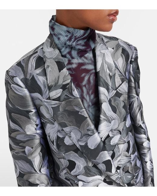 Dries Van Noten Black Double-Breasted Jacquard Blazer