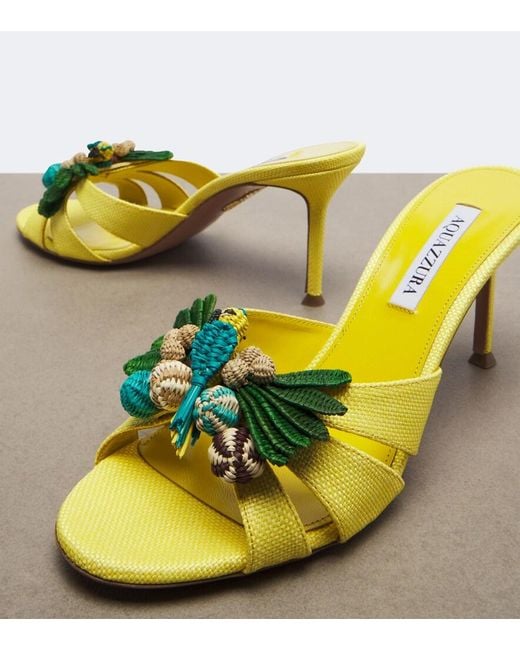 Aquazzura Yellow Birdsong Raffia Mules