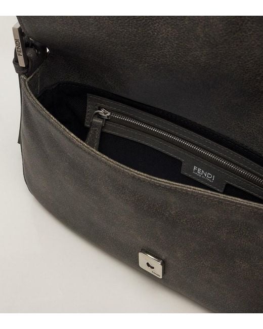 Fendi Black Baguette Biker Small Leather Shoulder Bag