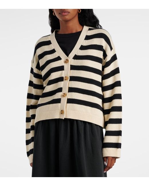 Velvet Black Elodie Striped Cotton And Cashmere Cardigan