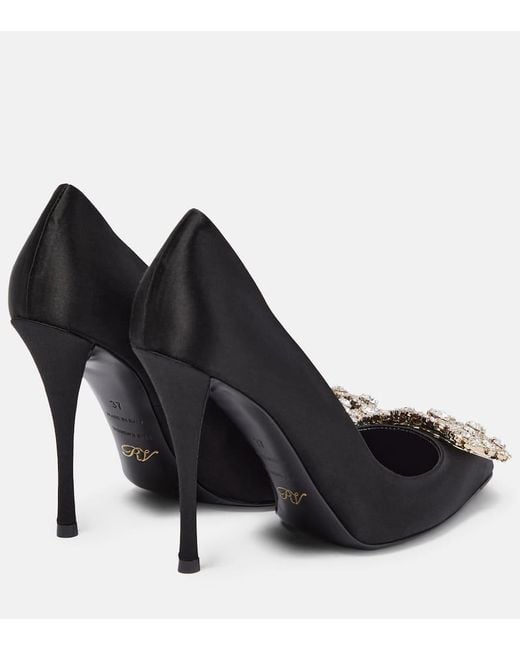 Roger Vivier Black Flower Strass Satin Pumps