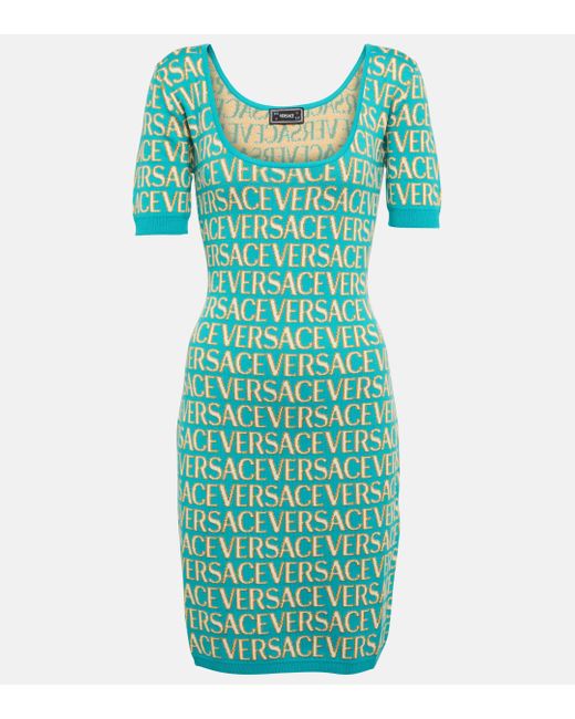Versace Green Monogram Knit Mini Dress