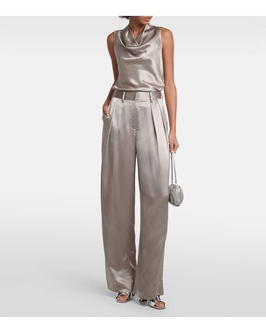 Staud Gray Luisa Pleated High-Rise Satin Pants