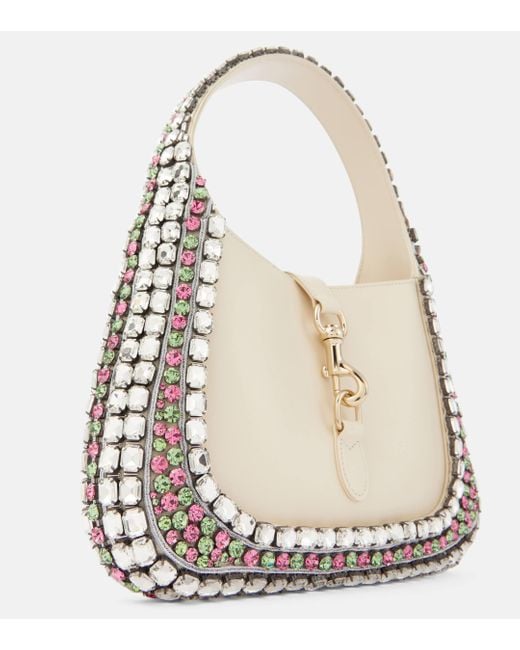 Gucci Natural Jackie Small Crystal-embellished Leather Shoulder Bag