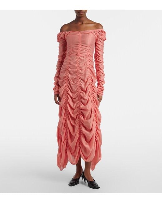 Khaite Red Judith Ruched Voile Cocktail Dress