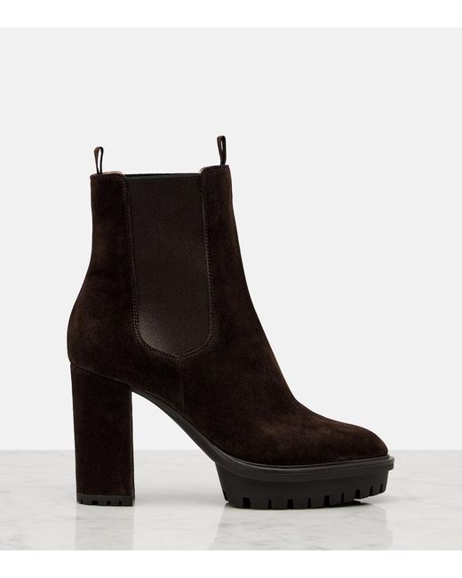 Gianvito Rossi Black 90 Suede Platform Ankle Boots