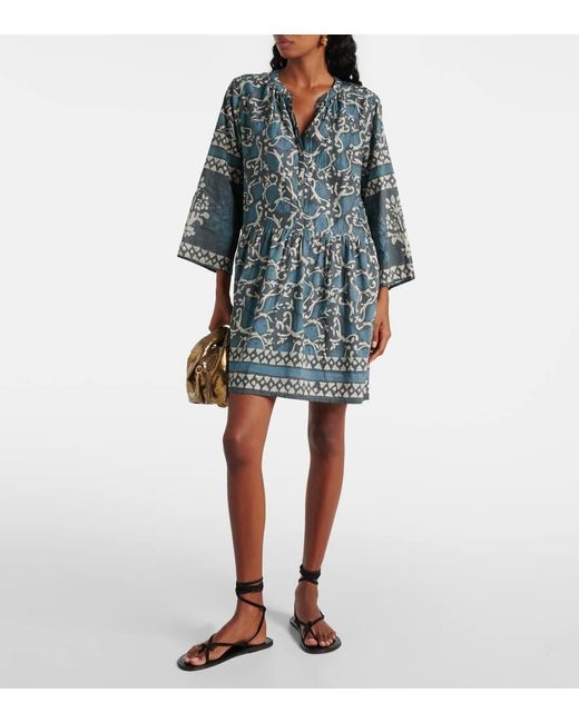 Velvet Blue Talia Printed Cotton And Silk Minidress