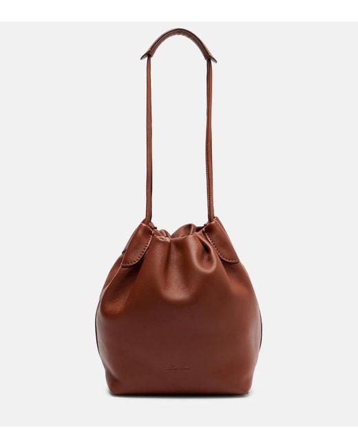 Loro Piana Brown Bale Softy Small Leather Bucket Bag